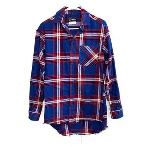 Original Use Plaid Long Sleeve Button Down Flannel Shirt Long Line Size XS